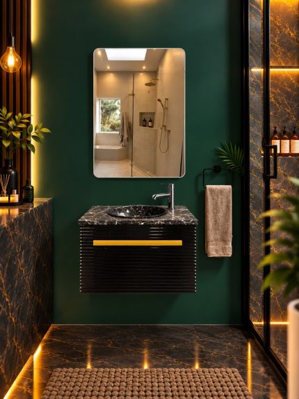 Glossy Black & Gold Natural Stone Bathroom Vanity – Model 273 - additional view