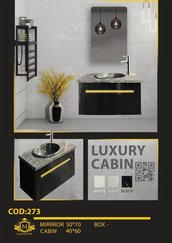 Glossy Black & Gold Natural Stone Bathroom Vanity – Model 273