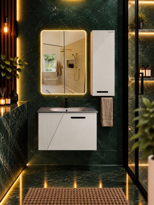 Medium White & Black Bathroom Vanity with Mirror Cabinet – Model 404