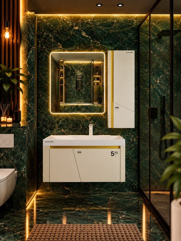 Cream & Gold Artificial Stone Bathroom Vanity – Model 429