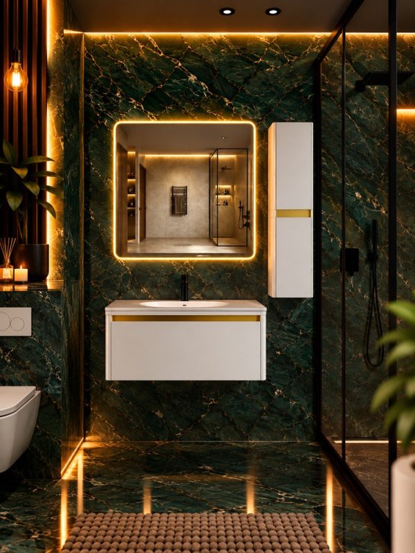 Large White & Gold Bathroom Vanity – Model 480