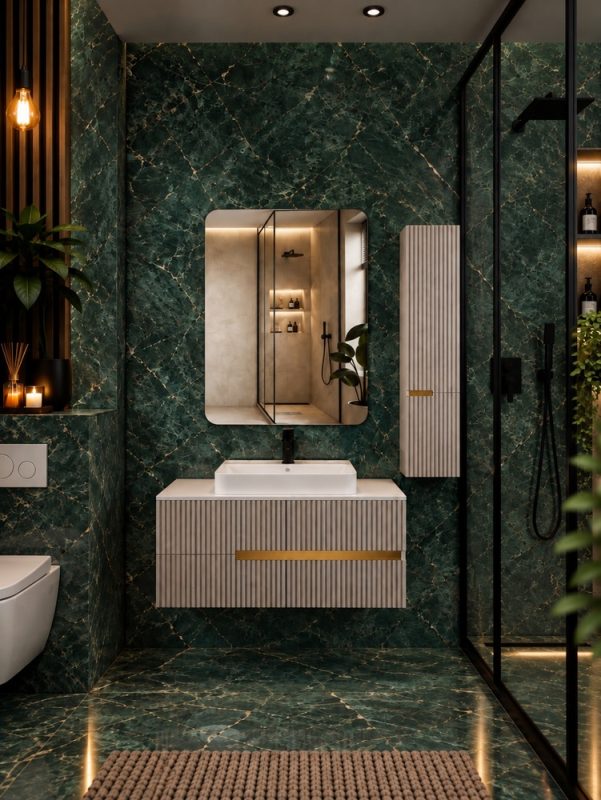 Gray & Gold Bathroom Vanity with Backlit Mirror – Model 618